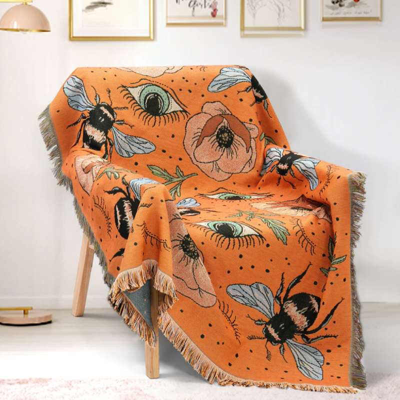 "Verden av bier" Boho Vevd Pledd