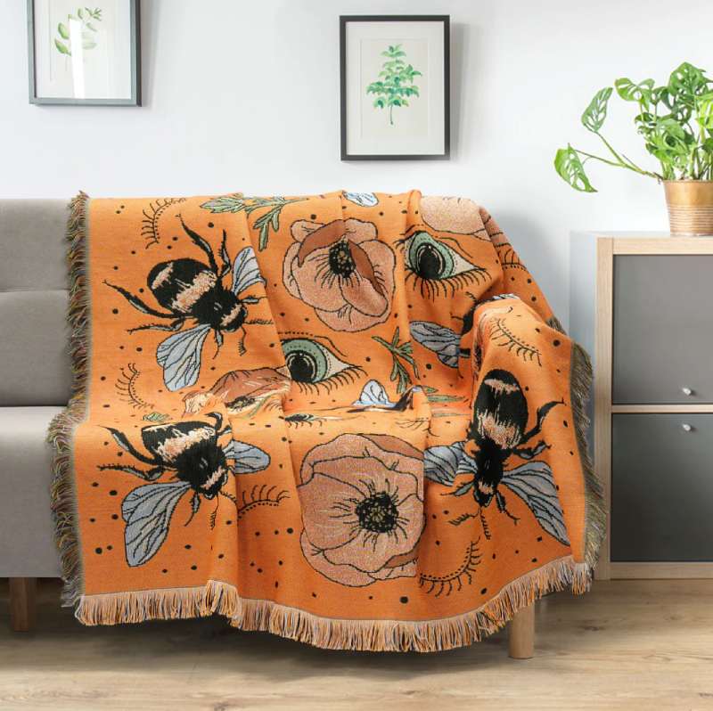 "Verden av bier" Boho Vevd Pledd