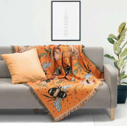 "Verden av bier" Boho Vevd Pledd