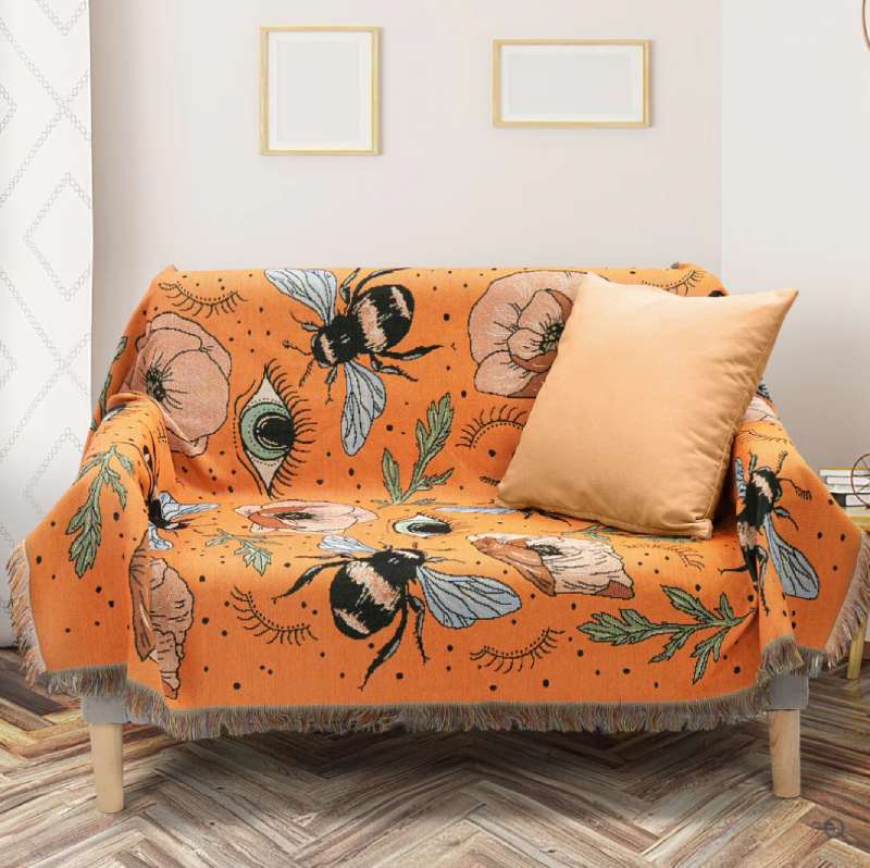 "Verden av bier" Boho Vevd Pledd