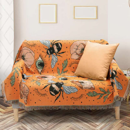 "Verden av bier" Boho Vevd Pledd