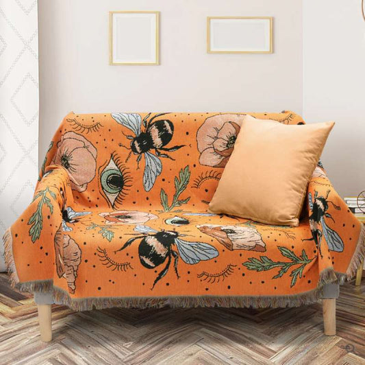 "Verden av bier" Boho Vevd Pledd