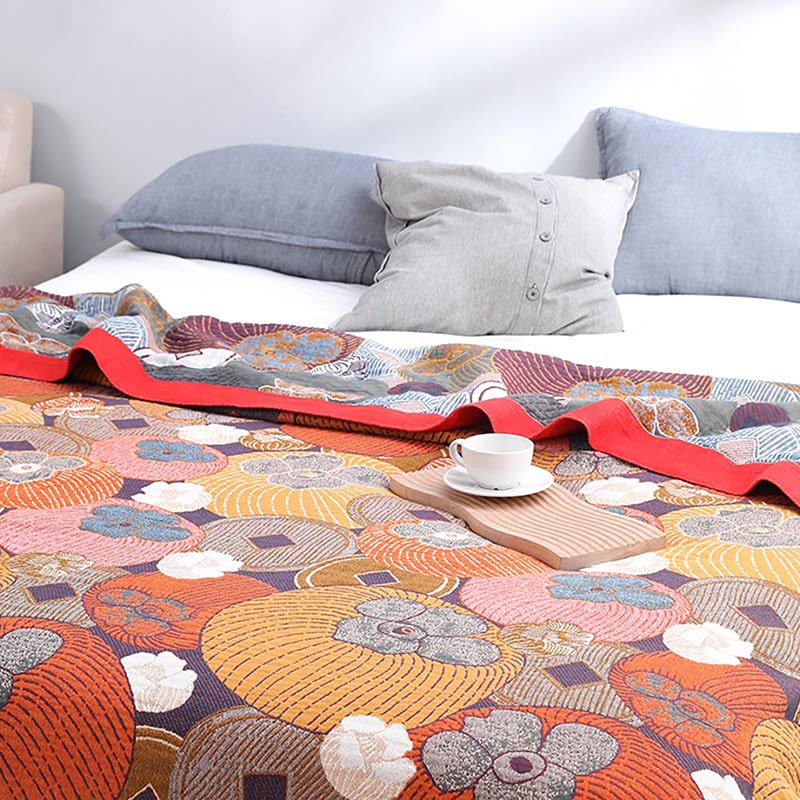 "Persimmon" Boho Vevd Dobbeltsidig Pledd