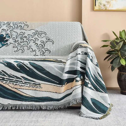 "Sjarmerende Bølger" Boho Vevd Dobbeltsidig Pledd