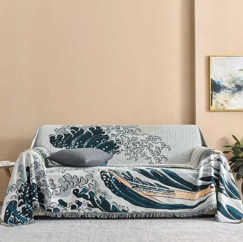 "Sjarmerende Bølger" Boho Vevd Dobbeltsidig Pledd