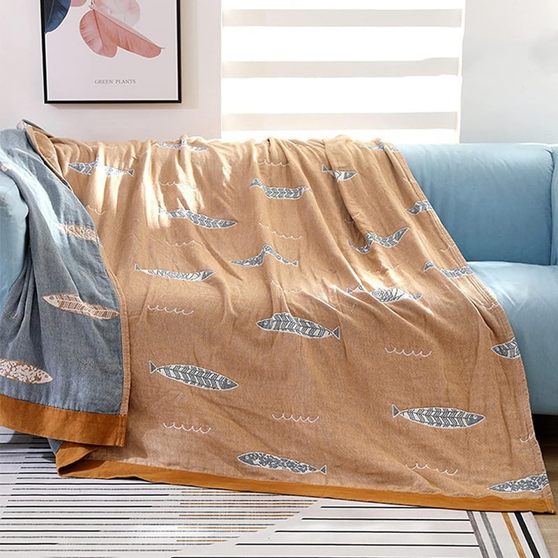 "Hav" Boho Vevd Dobbeltsidig Pledd