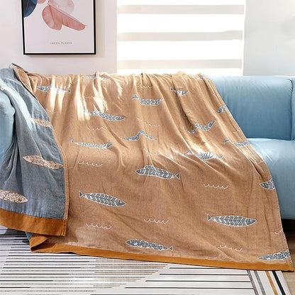 "Hav" Boho Vevd Dobbeltsidig Pledd