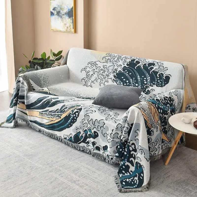 "Sjarmerende Bølger" Boho Vevd Dobbeltsidig Pledd