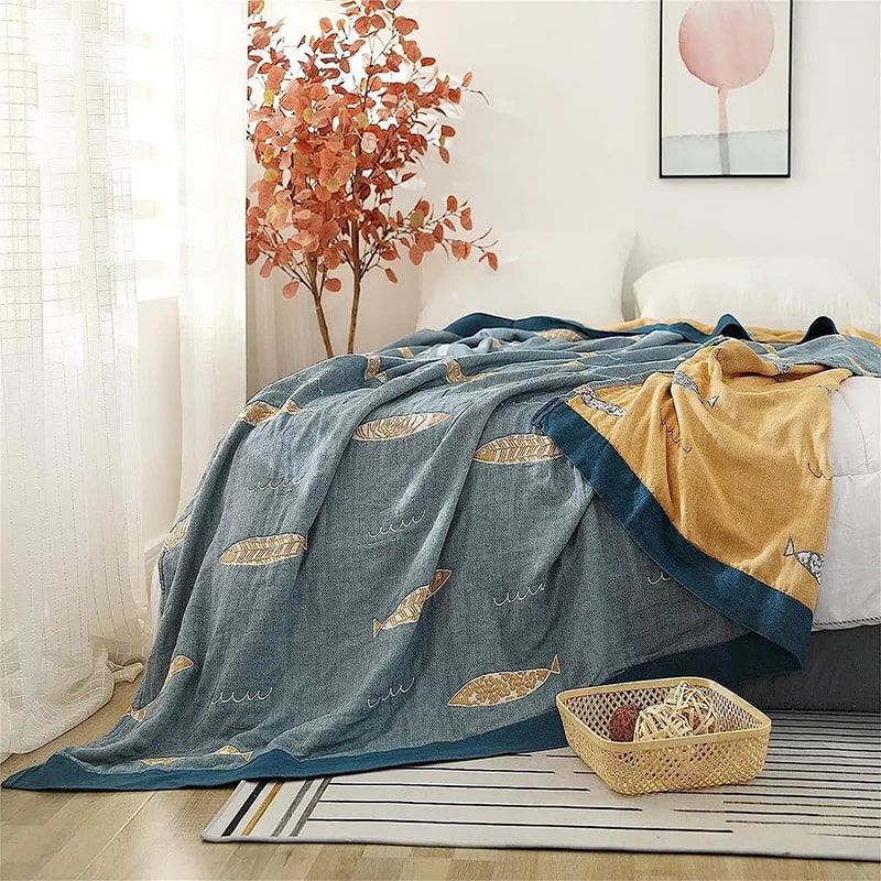 "Hav" Boho Vevd Dobbeltsidig Pledd