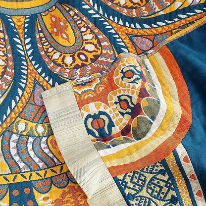 "Gylden blomst" Boho Vevd Dobbeltsidig Pledd