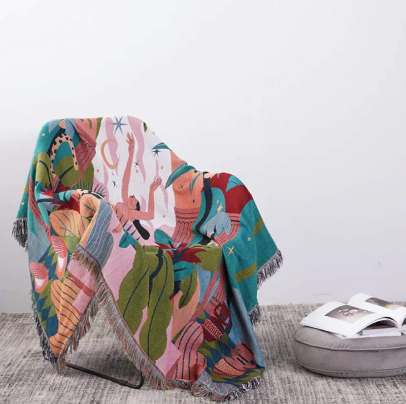 "Abstraksjon" Boho Vevd Pledd