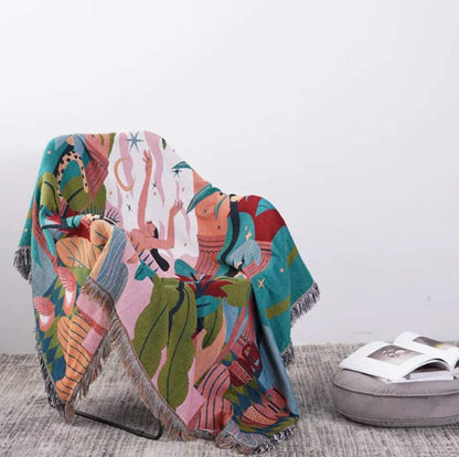 "Abstraksjon" Boho Vevd Pledd