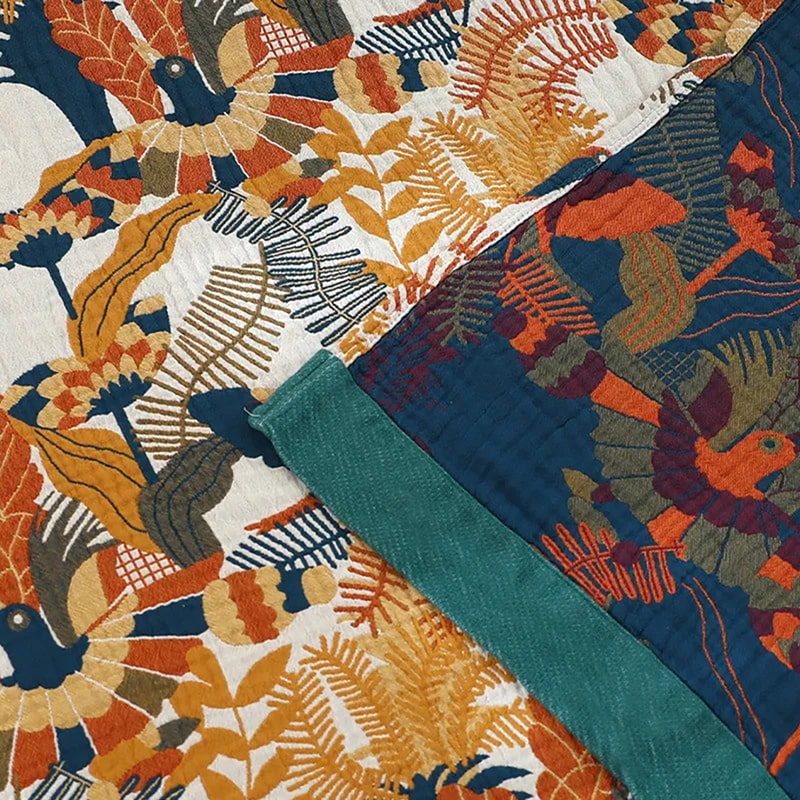 "Oransje blader" Boho Vevd Dobbeltsidig Pledd