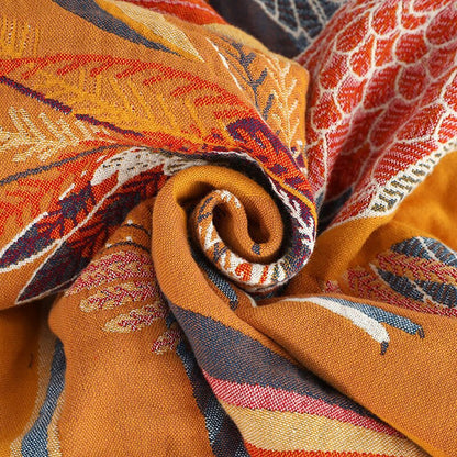 "Fugleverden" Boho Vevd Dobbeltsidig Pledd