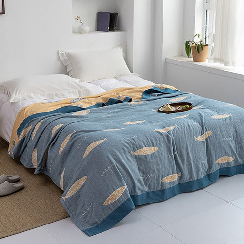 "Hav" Boho Vevd Dobbeltsidig Pledd