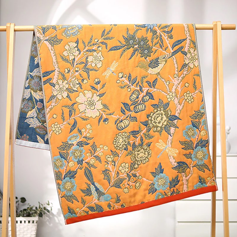 "Trær blomstrer" Boho Vevd Dobbeltsidig Pledd