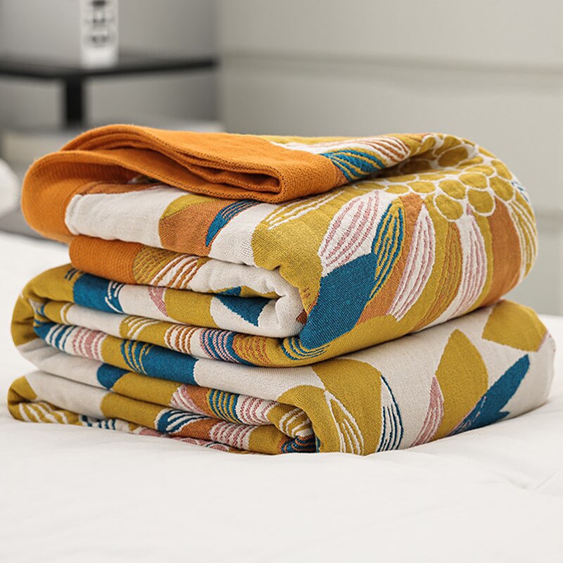 "Blomsterverden" Boho Vevd Dobbeltsidig Pledd