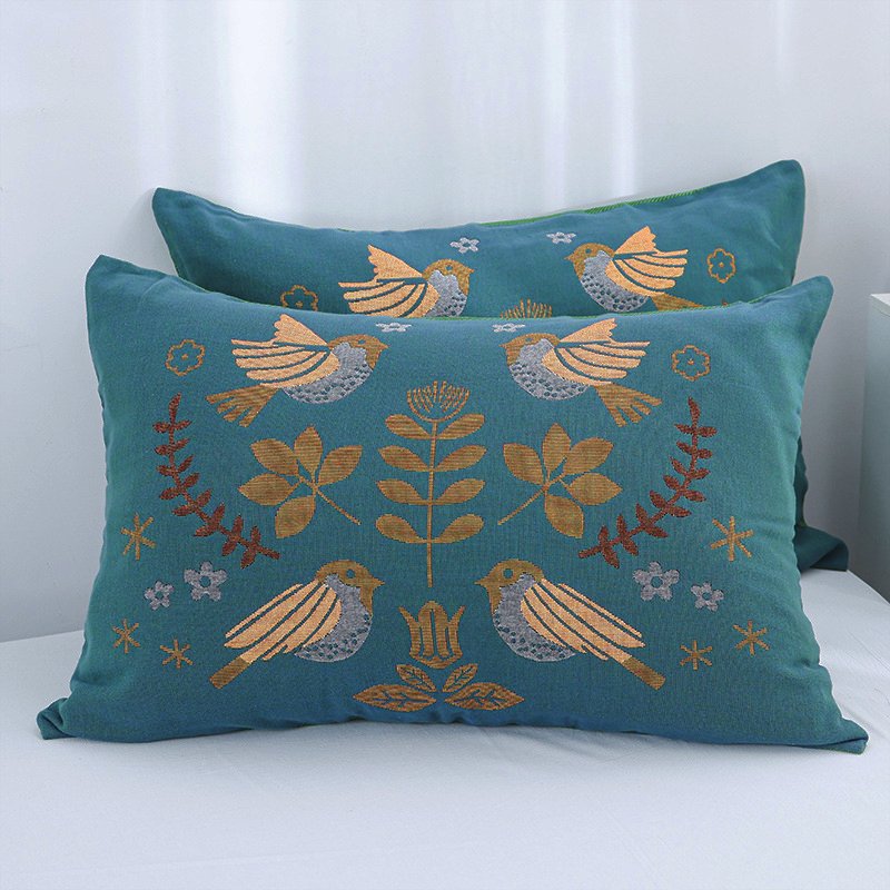 Boho "Fugler" Putetrekk i bomullsgas, 52x75cm (2 stk)