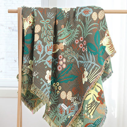 "Skoglivet" Boho Vevd Dobbeltsidig Pledd