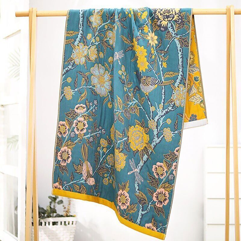 "Trær blomstrer" Boho Vevd Dobbeltsidig Pledd