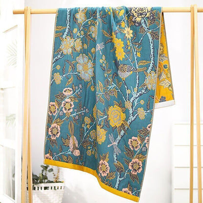 "Trær blomstrer" Boho Vevd Dobbeltsidig Pledd