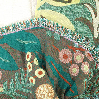 "Skoglivet" Boho Vevd Dobbeltsidig Pledd