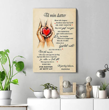 Foto på lerret fra mor til datter - "Hjertet er fullt av kjærlighet" - Kosteppe