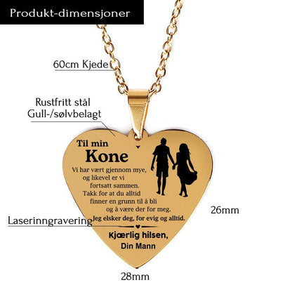 Lykken er nær - Hjerteanheng gravert fra mann til kone - Kosteppe