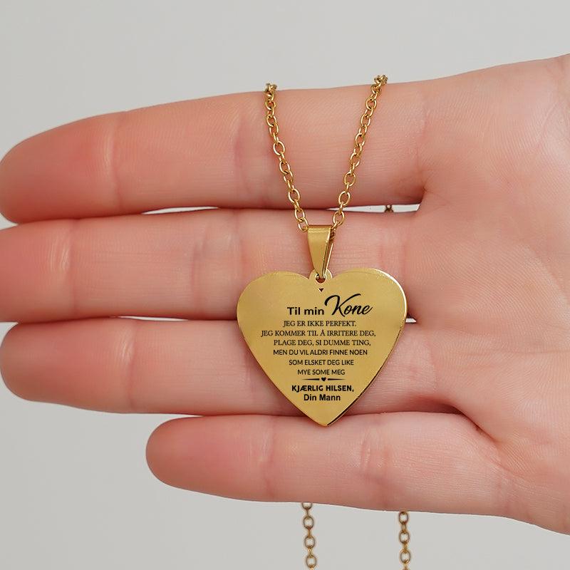 Min styrke er i deg - Hjerteanheng gravert fra mann til kone - Kosteppe