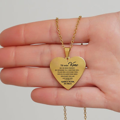 Min styrke er i deg - Hjerteanheng gravert fra mann til kone - Kosteppe