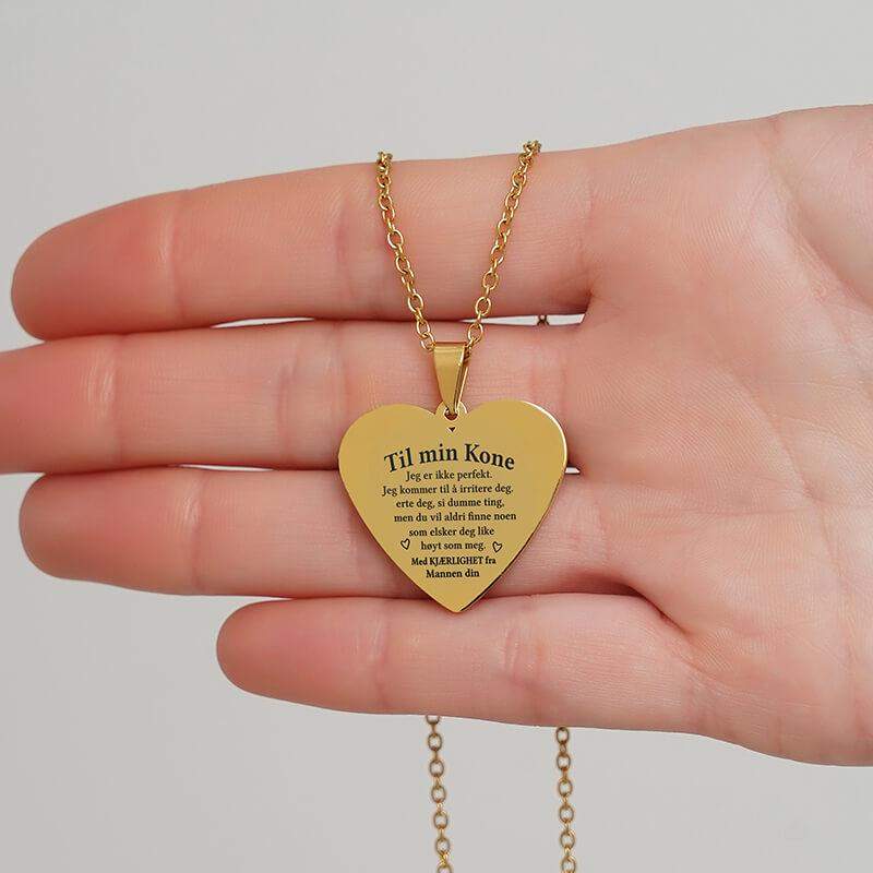 Sammen er vi alt – Hjerteanheng gravert fra mann til kone - Kosteppe