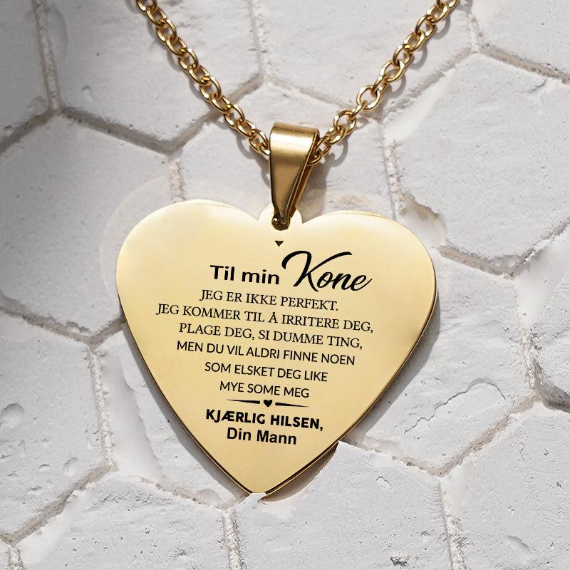 Min styrke er i deg - Hjerteanheng gravert fra mann til kone - Kosteppe