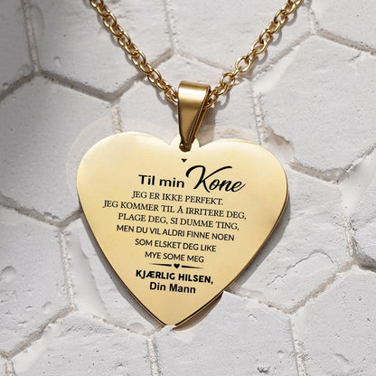 Min styrke er i deg - Hjerteanheng gravert fra mann til kone - Kosteppe