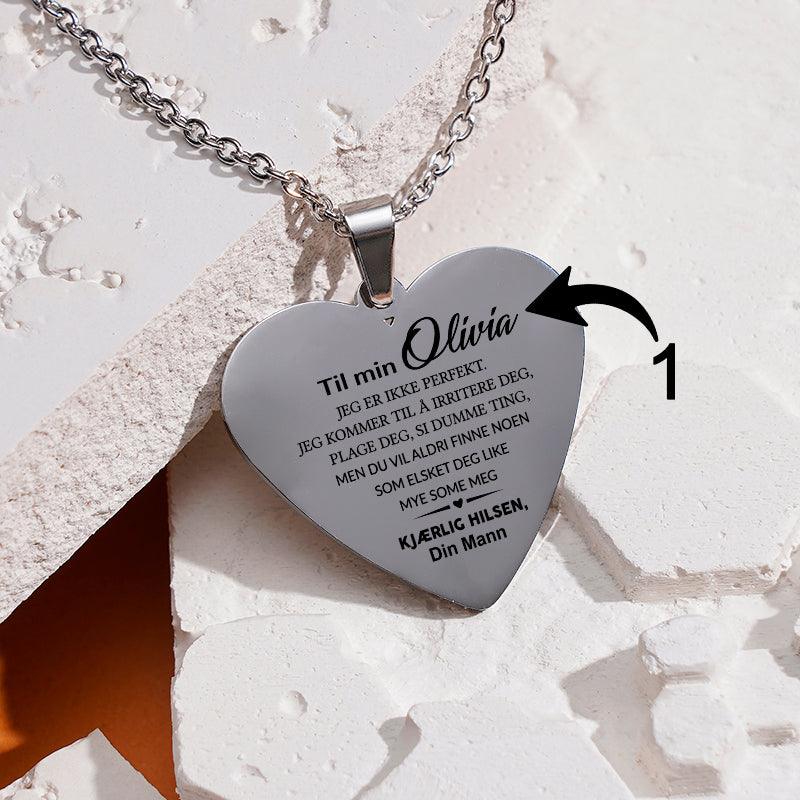 Min styrke er i deg - Hjerteanheng gravert fra mann til kone - Kosteppe