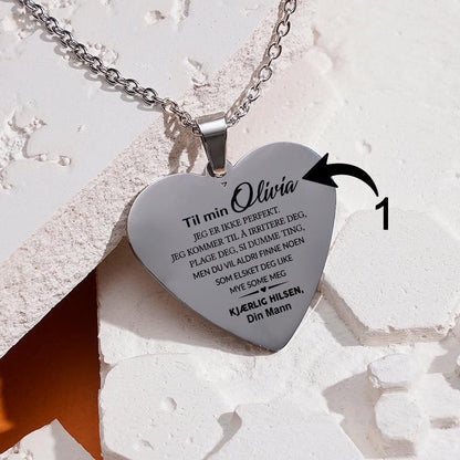 Min styrke er i deg - Hjerteanheng gravert fra mann til kone - Kosteppe