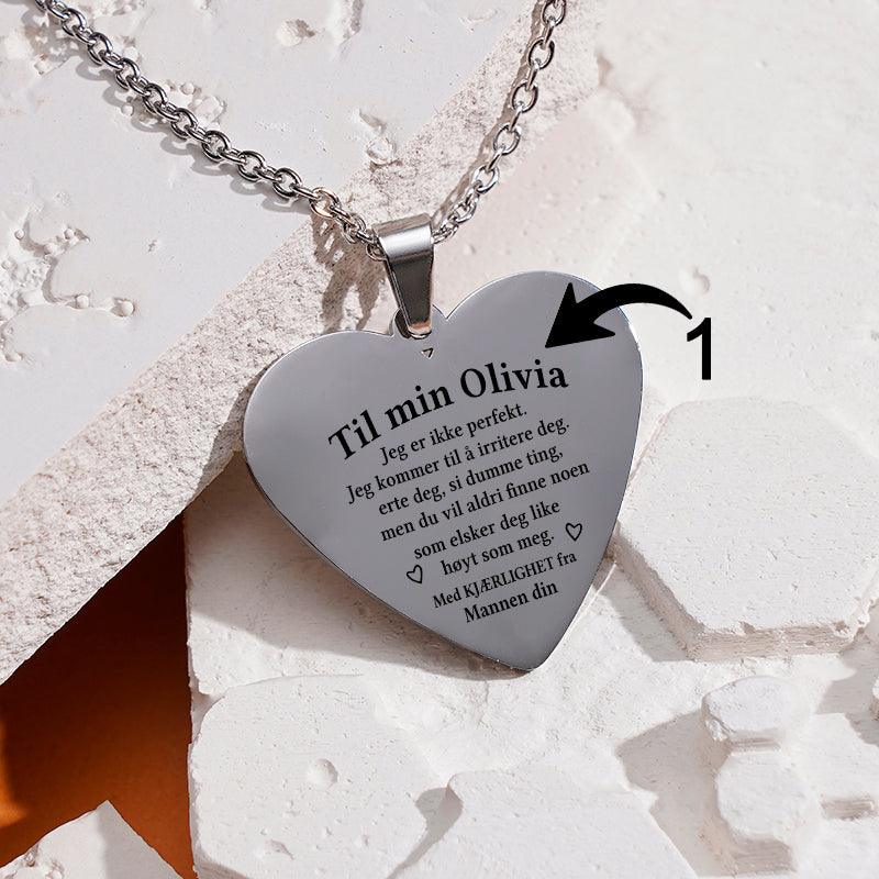 Sammen er vi alt – Hjerteanheng gravert fra mann til kone - Kosteppe