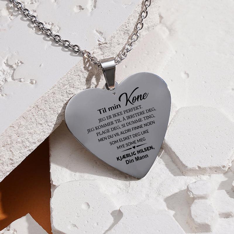 Min styrke er i deg - Hjerteanheng gravert fra mann til kone - Kosteppe