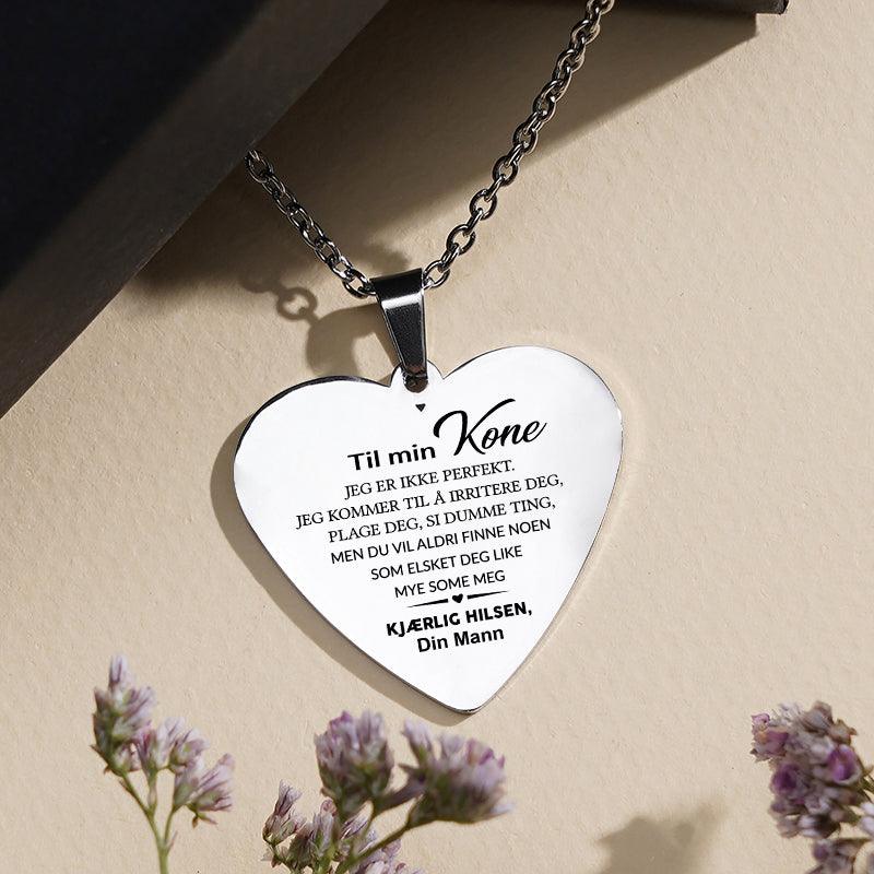 Min styrke er i deg - Hjerteanheng gravert fra mann til kone - Kosteppe