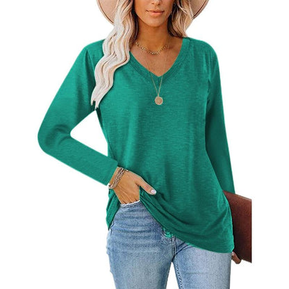 Løs langermet V-hals strikket topp for kvinner - Kosteppe