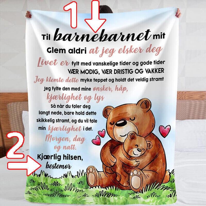 Teppe fra bestemor til barnebarn - "Min kjærlighet til deg for alltid" - Kosteppe