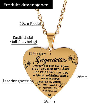 Jeg er stolt av deg – Hjerteanheng gravert fra svigermor til svigerdatter - Kosteppe