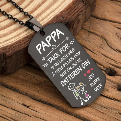 For den beste faren – Anheng gravert fra datter til far - Kosteppe