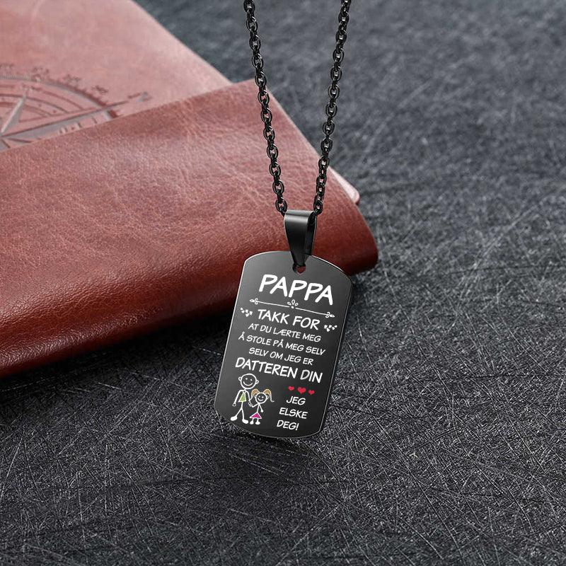 For den beste faren – Anheng gravert fra datter til far - Kosteppe