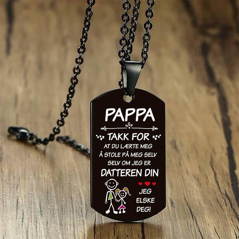 For den beste faren – Anheng gravert fra datter til far - Kosteppe