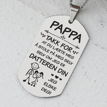 For den beste faren – Anheng gravert fra datter til far - Kosteppe