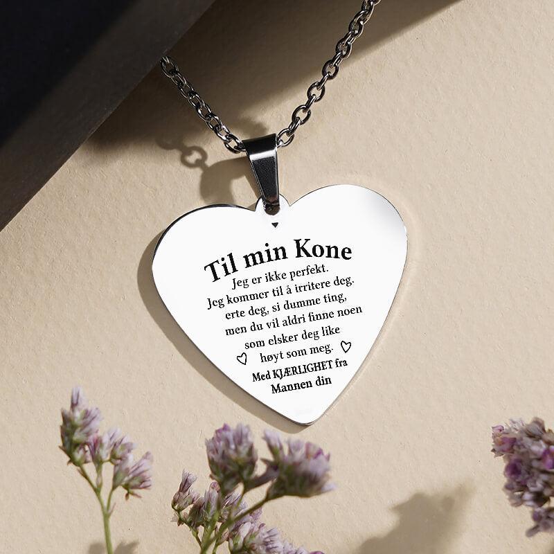 Sammen er vi alt – Hjerteanheng gravert fra mann til kone - Kosteppe