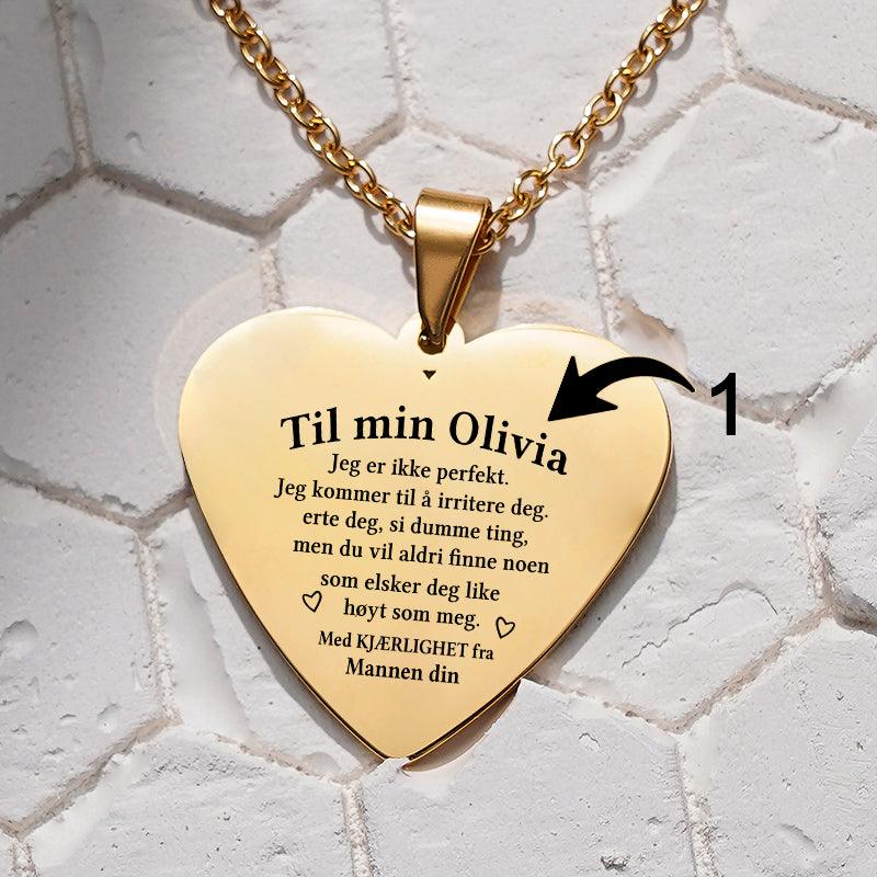 Sammen er vi alt – Hjerteanheng gravert fra mann til kone - Kosteppe