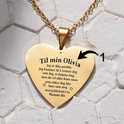 Sammen er vi alt – Hjerteanheng gravert fra mann til kone - Kosteppe