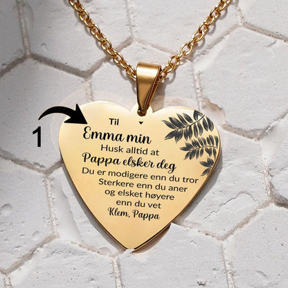Du er elsket mer enn du tror – Hjerteanheng gravert fra far til datter - Kosteppe