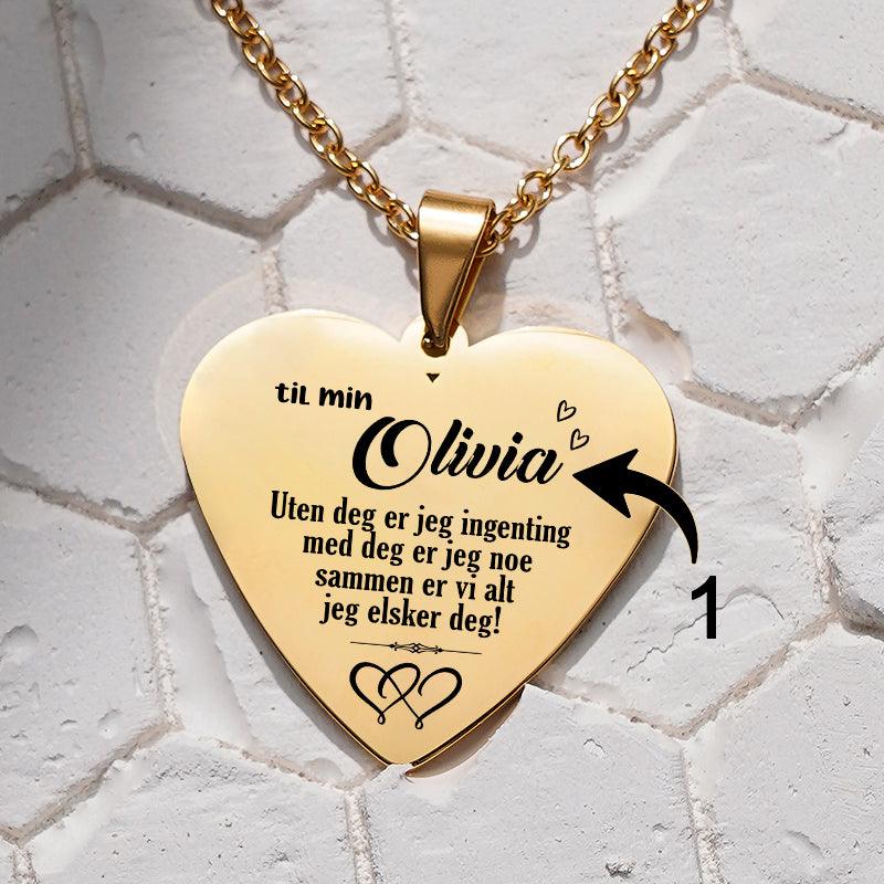 Lykke i øynene dine - Hjerteanheng gravert fra mann til kone - Kosteppe